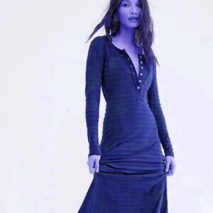 Free People Henley Maxi Dress BLUE Large - NWOT